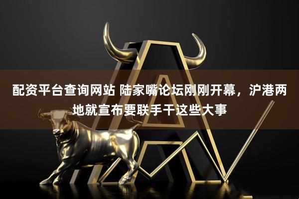 配资平台查询网站 陆家嘴论坛刚刚开幕，沪港两地就宣布要联手干这些大事